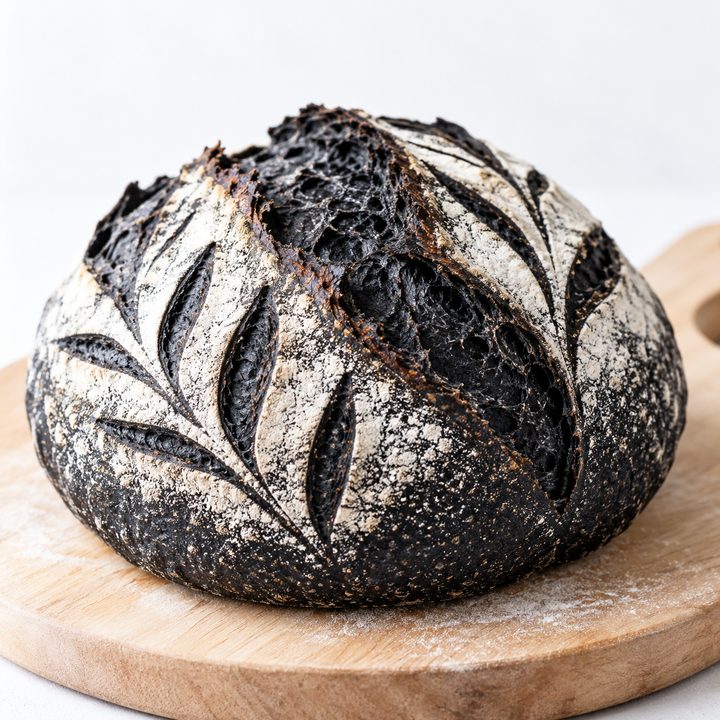 A black activated charcoal sourdough loaf